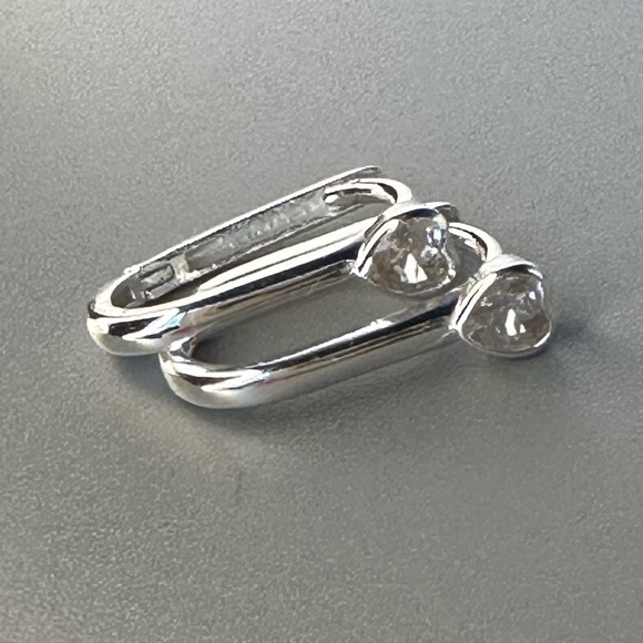 Sterling Silver Heart CZ Oval Huggie Earrings - Picture 4 of 9